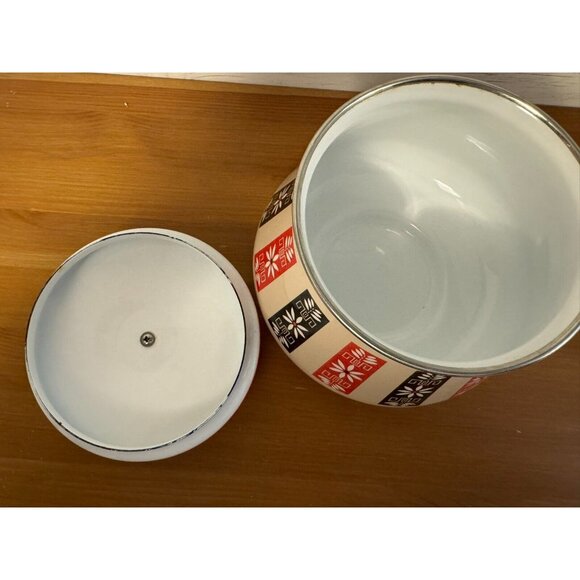 Enamel fondue soup cider pot with wooden handle 1960s Midcentury Modern MCM - Picture 5 of 6